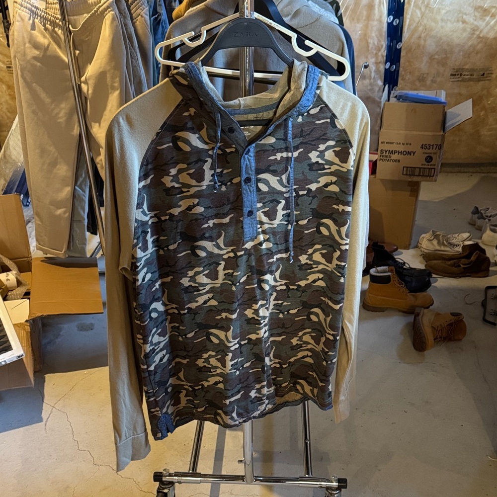 Camouflage Hoodie with Tan Sleeves